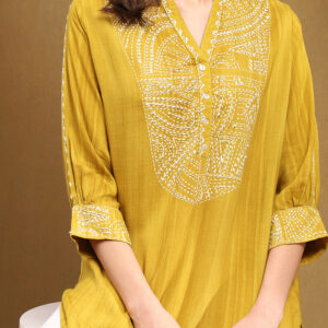 Biba Cotton Straight Kurti Mustard