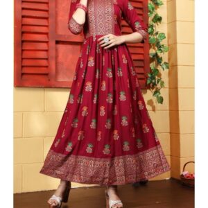 W Kurtis Printed Anarkali Maroon