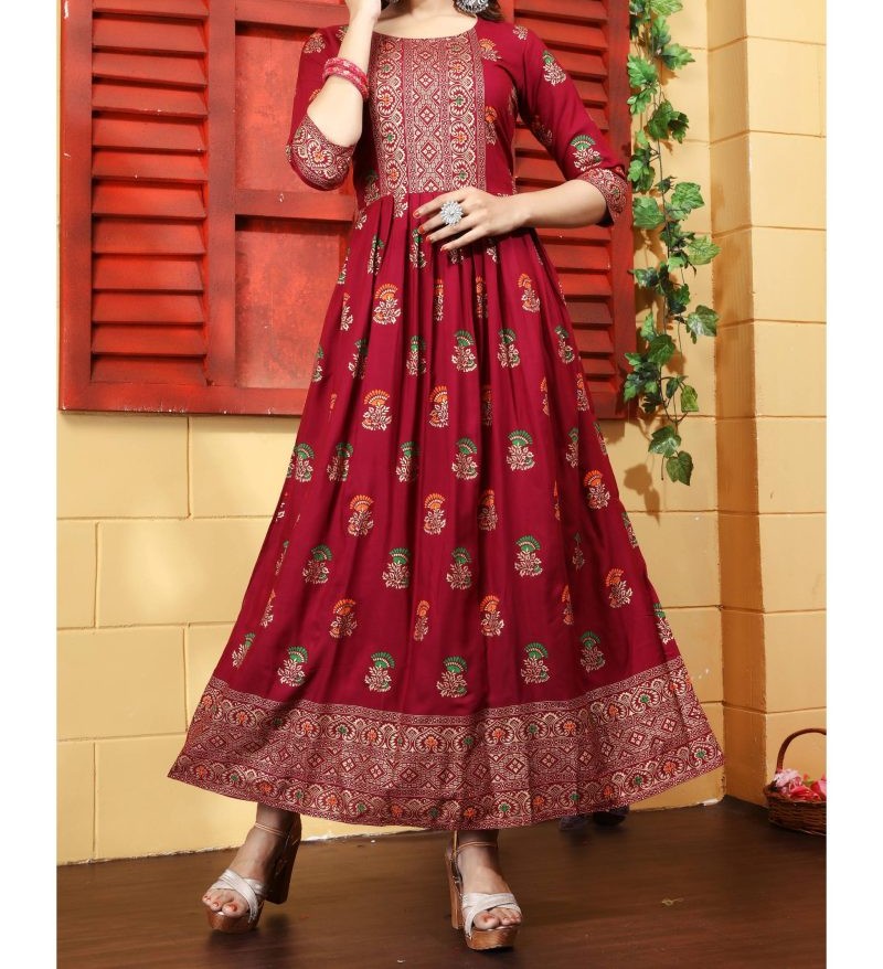 W Kurtis Printed Anarkali Maroon