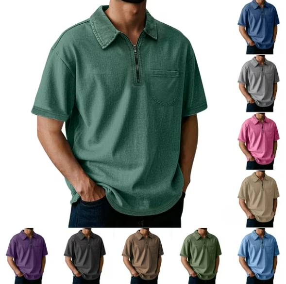 Men’s Half-Zip Casual Polo T-Shirt (Multiple Colors)